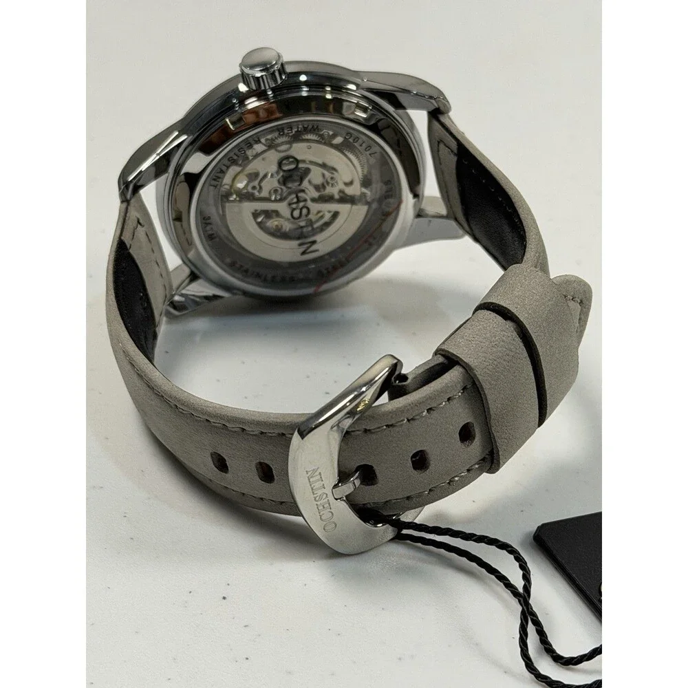 Luxury Automatic Skeleton Dial Mechanical Watch Genuine Leather 43mm